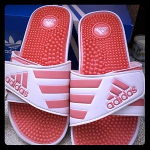 Adidas slides pink and white New
